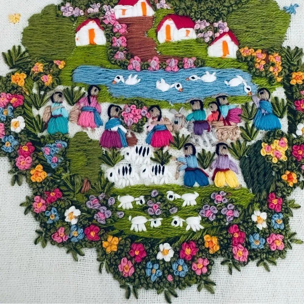 Vintage Embroidered Intricate Threaded Tea Towel